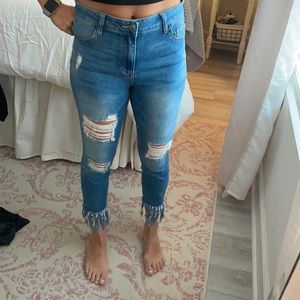 Cello ripped skinny jeans with fringe detailing